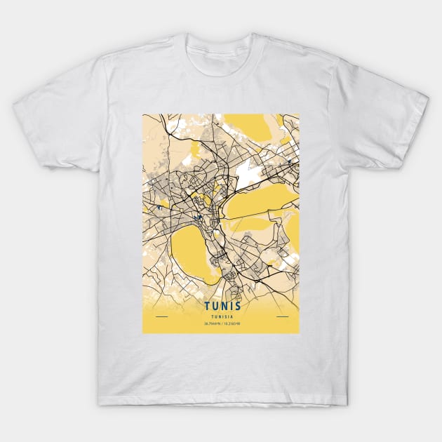 Tunis - Tunisia Yellow City Map T-Shirt by tienstencil